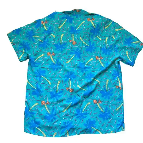 Party Pants Button Down Shirt Large Palm Tree Graphic Print Vacation Loud Short - Picture 2 of 5